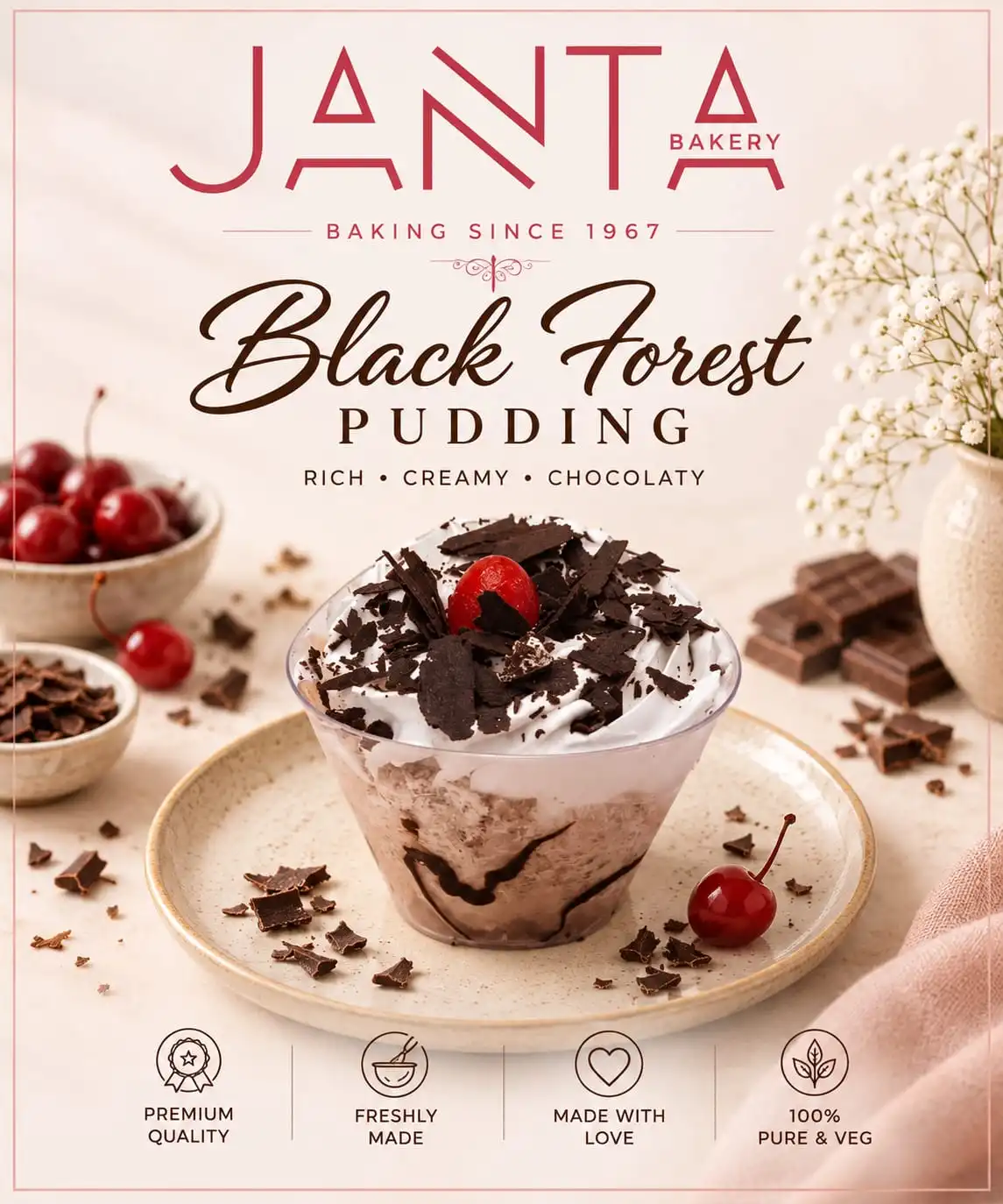 Eggless Black Forest Pudding