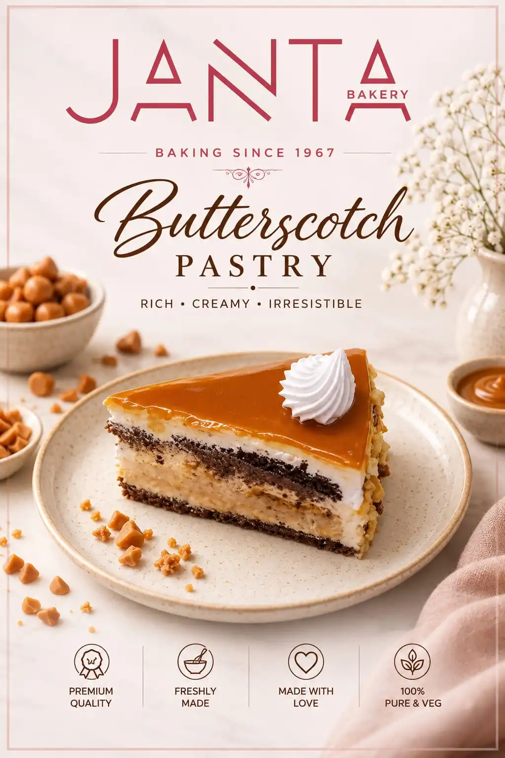Eggless Butterscotch Pastry