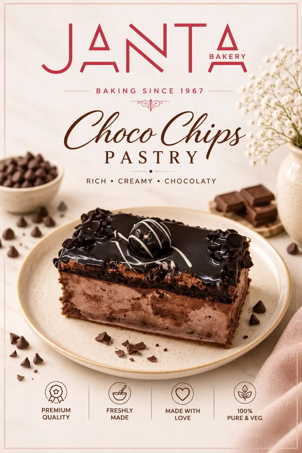 Eggless Choco Chip Pastry