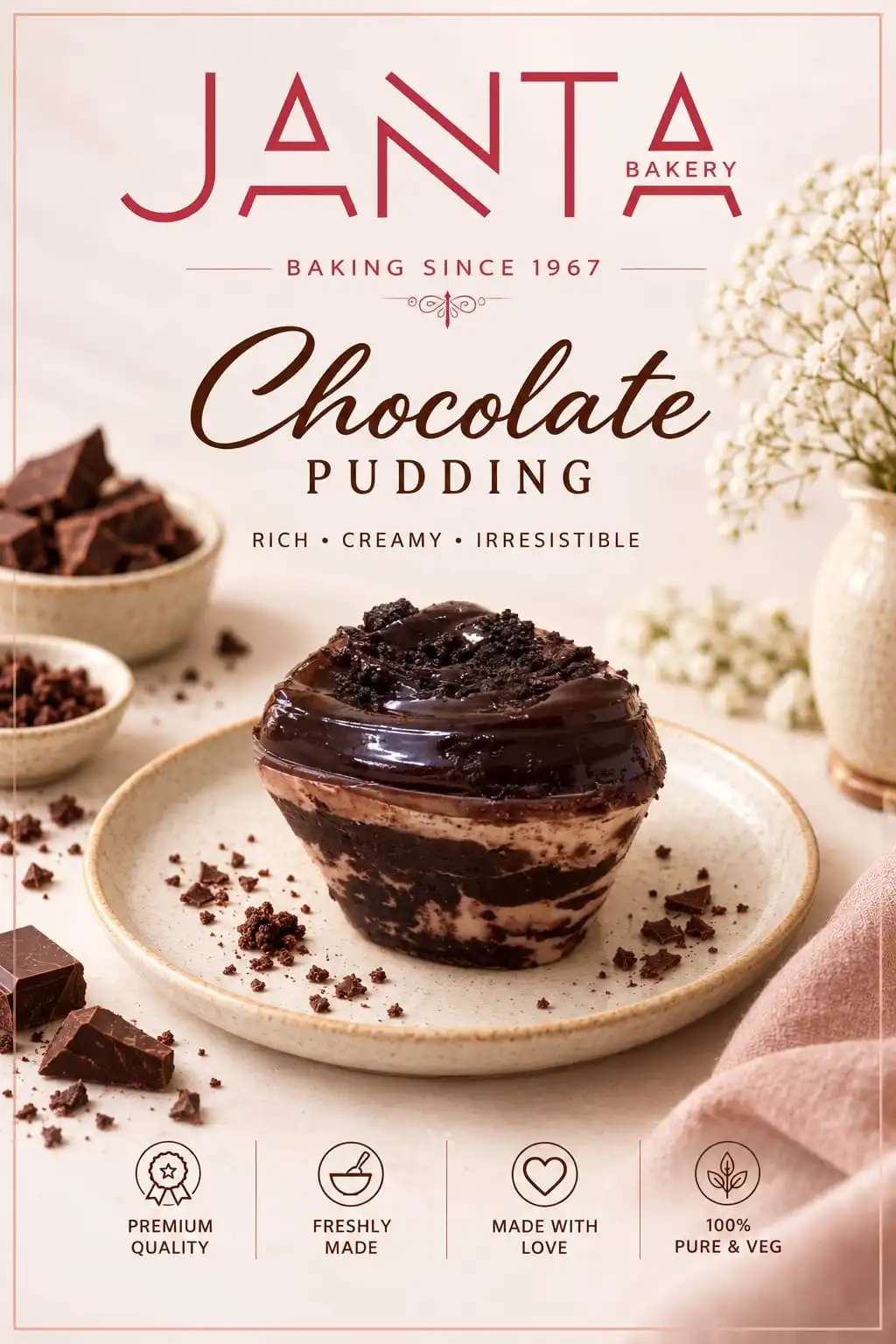 Eggless Chocolate Pudding