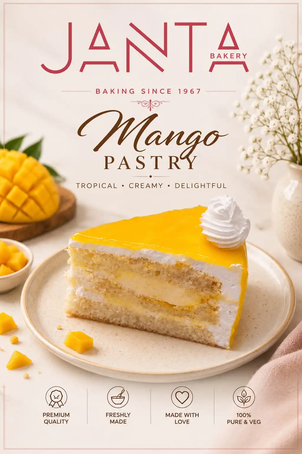 Eggless Mango Pastry
