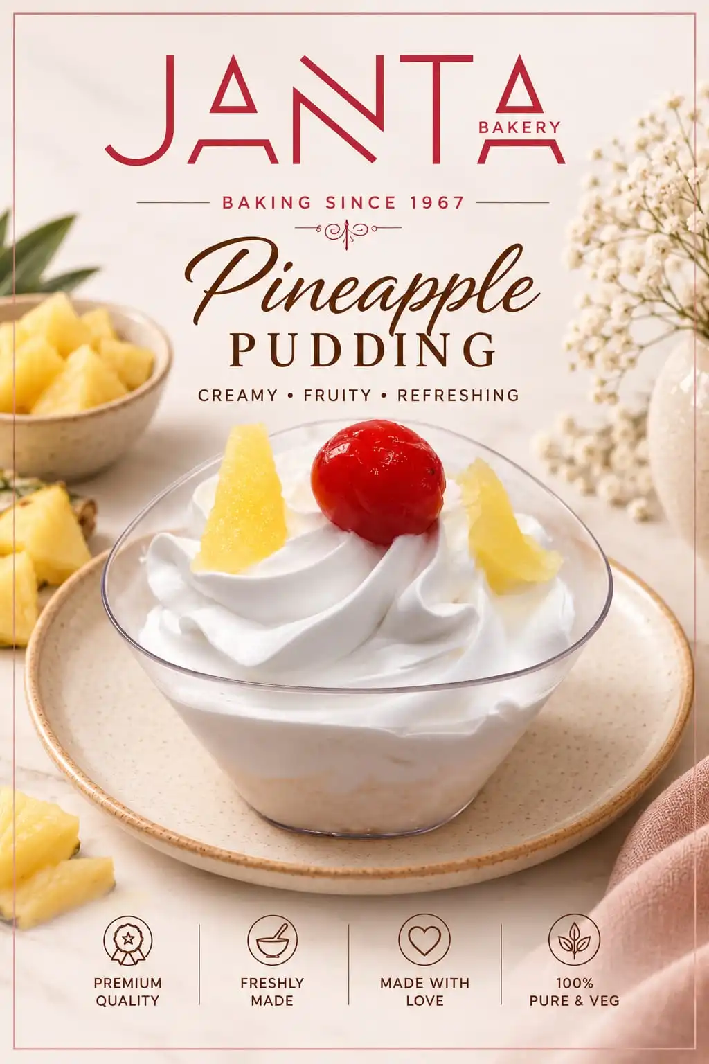Eggless Pineapple Pudding