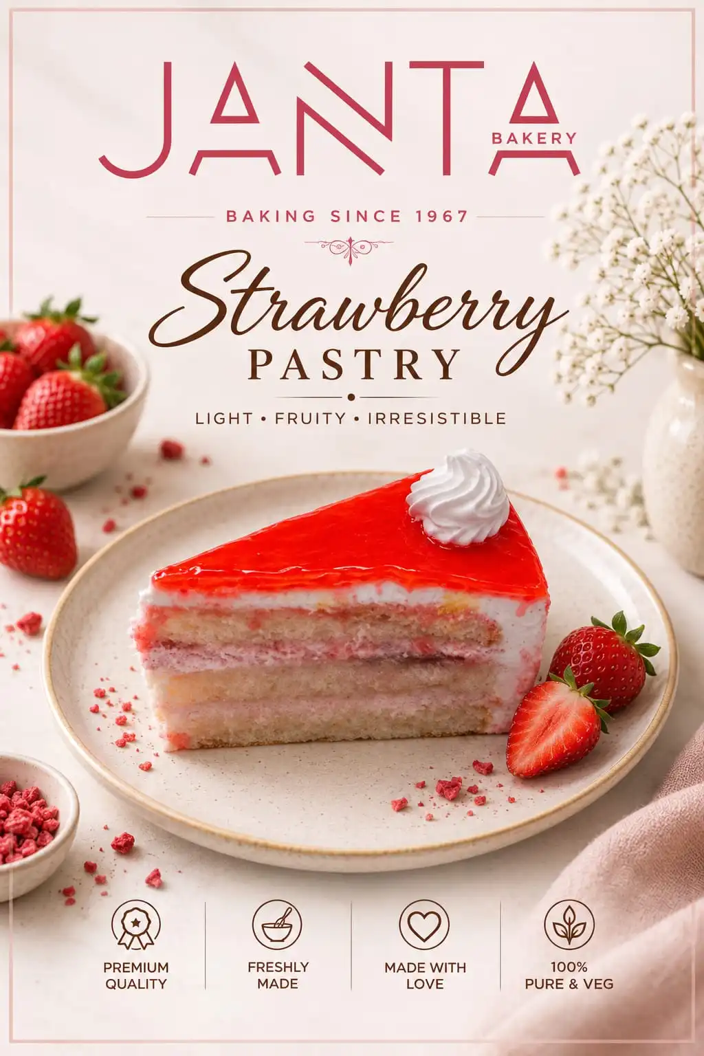 Eggless Strawberry Pastry